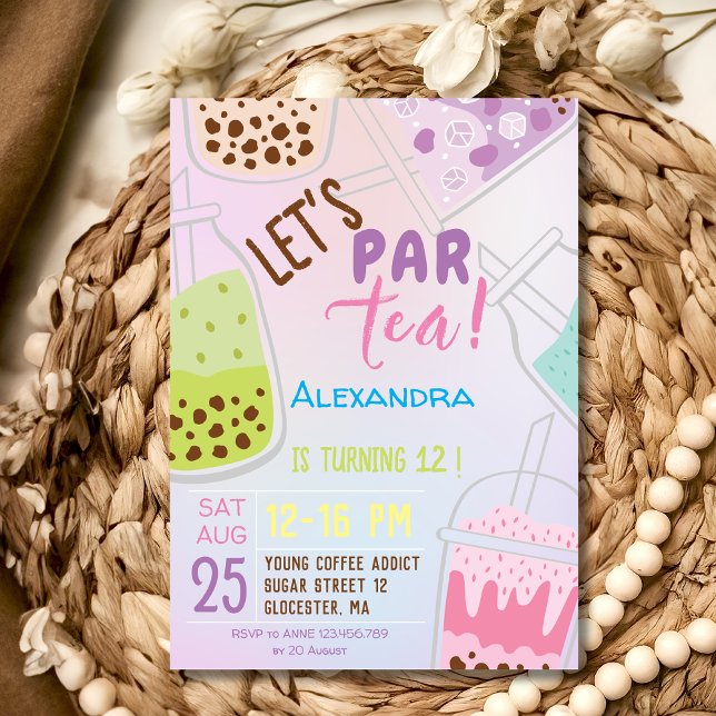 Invitation Fêtons l'anniversaire avec un thé bobba par-tea (Créateur téléchargé)
