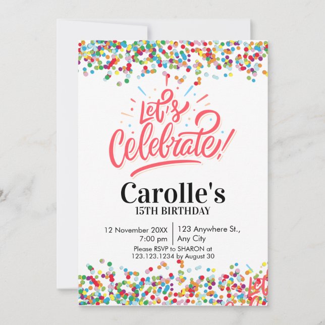 Invitation Fêtons l'anniversaire de Confetti Simple Party (Devant)