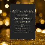 Invitation Fêtons l'anniversaire minimaliste de l'or noir<br><div class="desc">Célébrez 30 ans de style avec un script minimaliste Invitation d'anniversaire noir et or! Avec des accents noirs et or élégants, une typographie de script élégante et un design épuré et moderne, cette invitation donne le ton d'une célébration sophistiquée. Parfait pour tous les lieux, des salons chic aux réunions intimes,...</div>