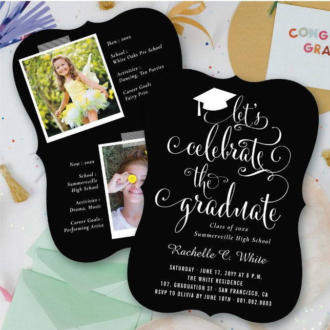 Invitation Fêtons le Graduate Black & White Party (Let's Celebrate The Graduate Black & White Party Invitation | fatfatin @ zazzle.com/color_therapy)