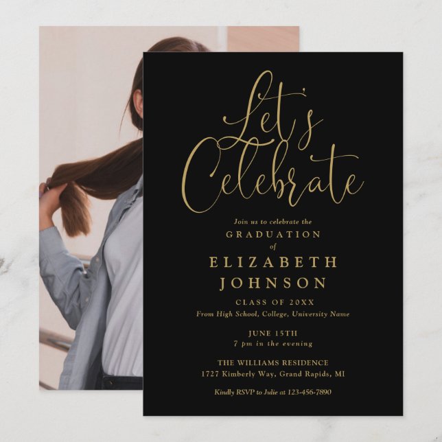Invitation Fêtons le script photo de la fête de fin d'études (Devant / Derrière)