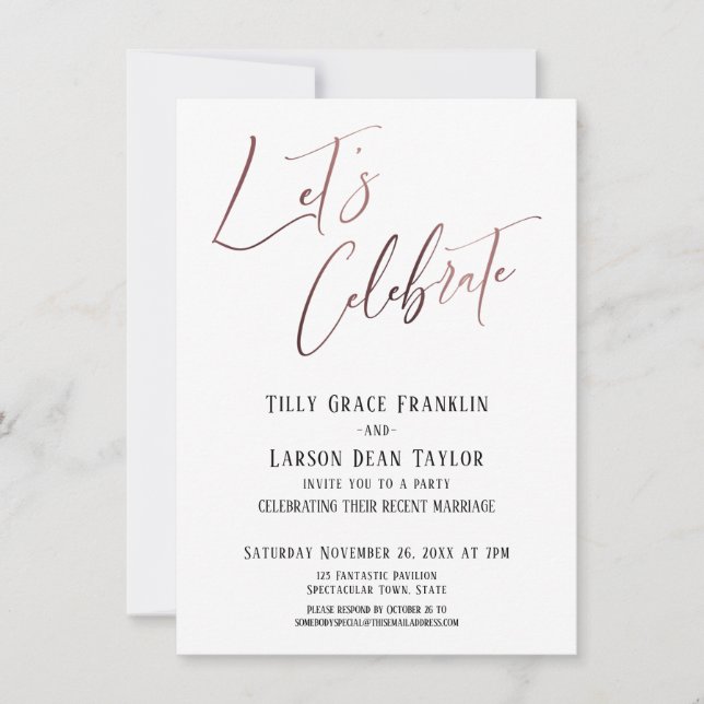 Invitation Fêtons l'élégant rose gold pour la fête de mariage (Devant)