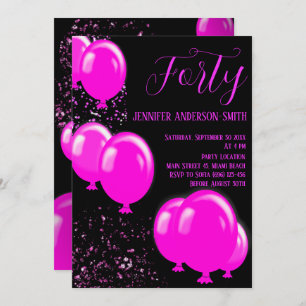 Invitation Fêtons ! Quarante fabuleuse fête noire rose