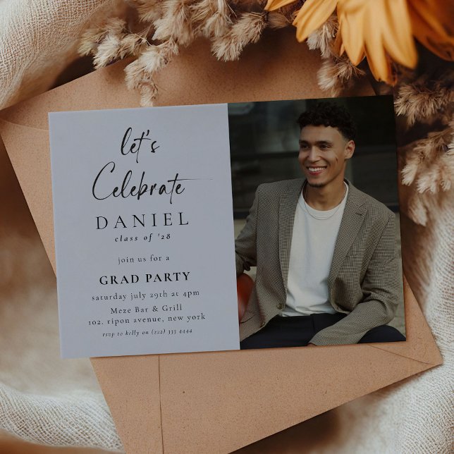 Invitation Fêtons ! Script Photo Grad Party Blue (Créateur téléchargé)