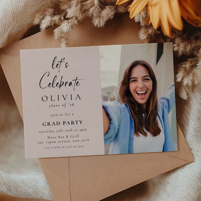Invitation Fêtons ! Script Photo Grad Party rose (Créateur téléchargé)