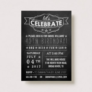 Invitation Fêtons ! Typographie de tableau noir