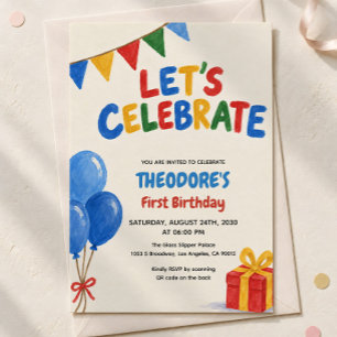 Invitation Fêtons un joyeux premier anniversaire coloré