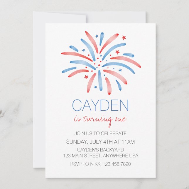 Invitation Feu d'artifice 4 juillet Anniversaire (Devant)