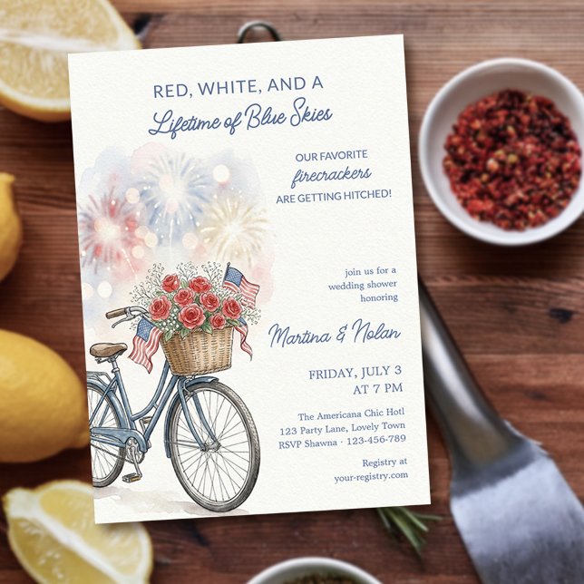 Invitation Feu d'artifice américain rouge blanc & bleu Mariag (Americana Chic 4th July invite - from Couples Shower Invitation collection by Darling & May)