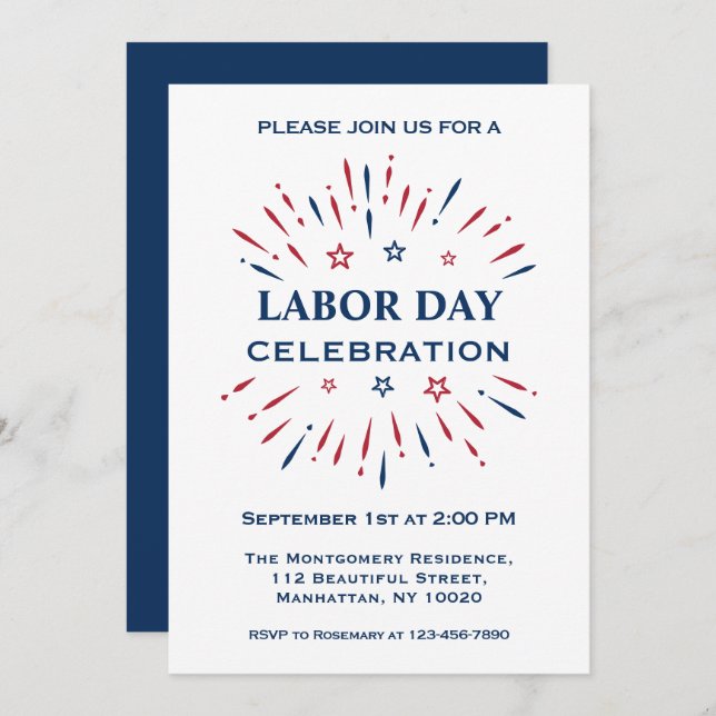 Invitation Feu d'artifice amusant Rouge Blanc Bleu Célébratio (Devant / Derrière)