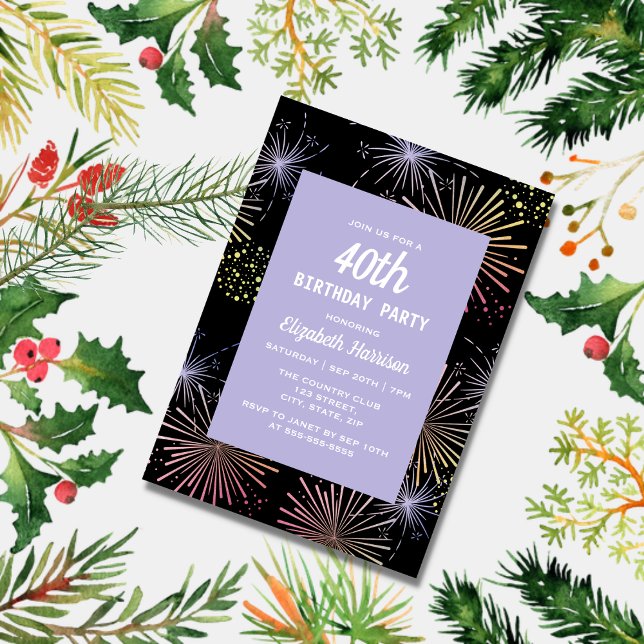 Invitation Feu d'artifice coloré moderne Noir Anniversaire (Créateur téléchargé)
