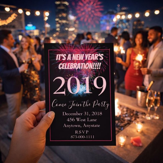 Invitation Feu d'artifice de fête du Nouvel An (Créateur téléchargé)