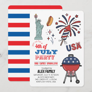 Invitation Feu d'artifice du 14 juillet BBQ Fête d'été