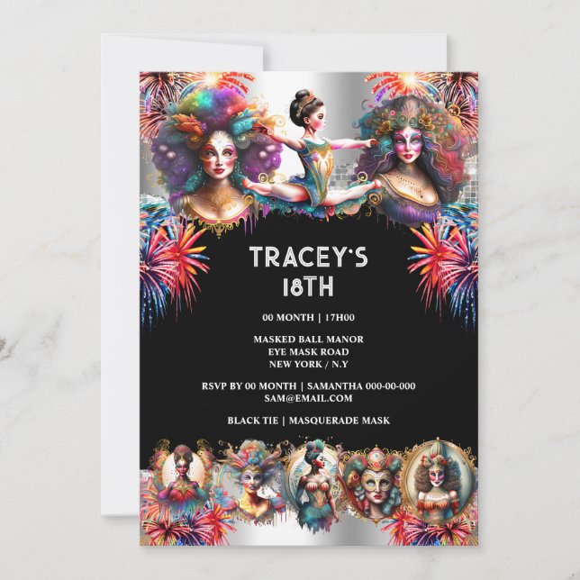Invitation Feu d'artifice du carnaval festival dames cirque p (Devant)
