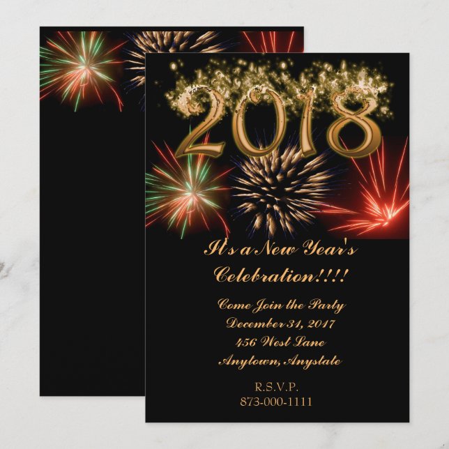 Invitation Feu d'artifice du Nouvel An 2018 (Devant / Derrière)