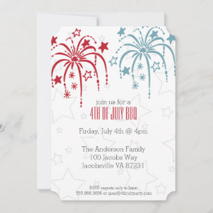 Invitation Feu d'artifice et étoiles blanc et bleu rouge 4 ju
