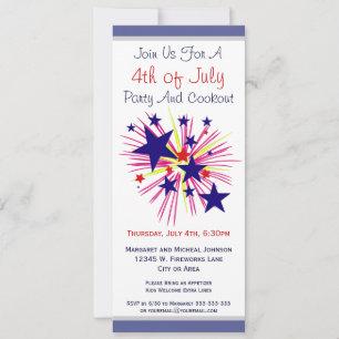 Invitation Feu d'artifice et étoiles sur le parti White 4 jui