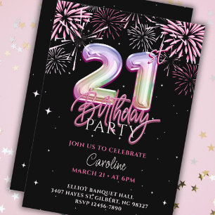 Invitation Feu d'artifice moderne 21ème Pink Foil