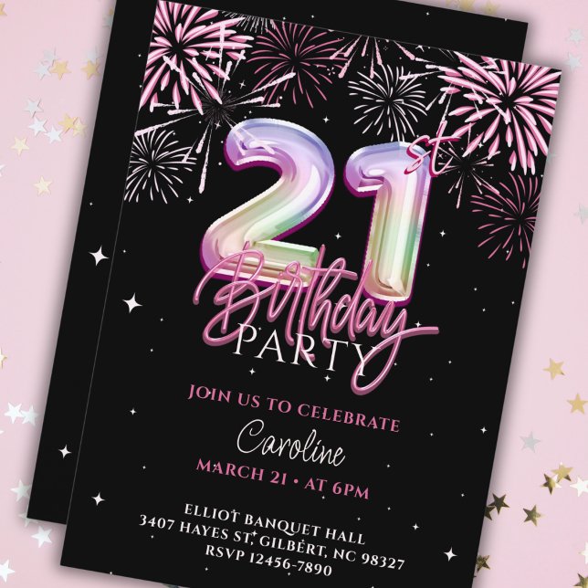 Invitation Feu d'artifice moderne 21ème Pink Foil (Créateur téléchargé)