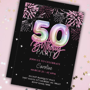 Invitation Feu d'artifice moderne 50e Pink Foil Anniversaire