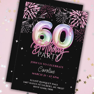 Invitation Feu d'artifice moderne 60e Pink Foil