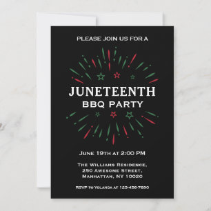 Invitation Feu d'artifice Noir Rouge Vert Fête de barbecue Ju