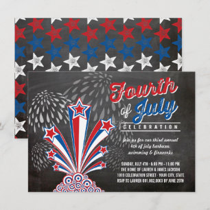Invitation Feu d'artifice patriotique 4 juillet Rustique BBQ