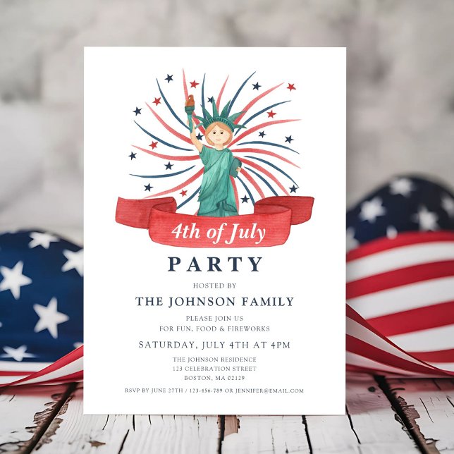 Invitation Feu d'artifice Rouge Blanc Bleu 4 Juillet (Red White Blue Fireorks 4th Of July Invitation)