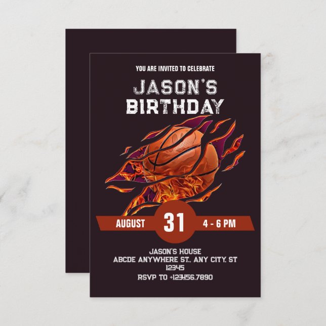 Invitation Feu de basket moderne (Devant / Derrière)