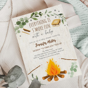 Invitation Feu de camp S'mores Baby shower de verdure