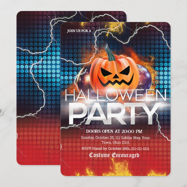 Invitation Feu de foudre Disco Citrouille Fête d'Halloween (Devant / Derrière)