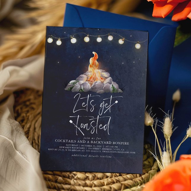 Invitation Feu de jardin moderne, soirée toast (Let's Get Toasted Bonfire Invitation)