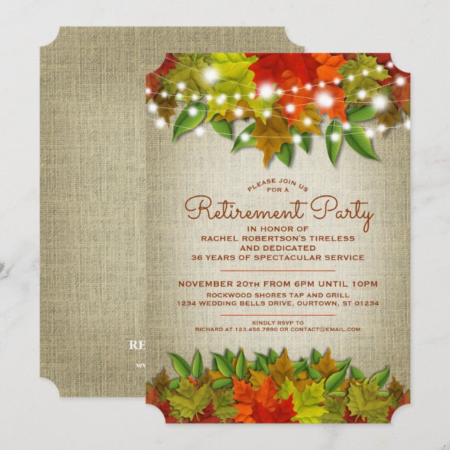 Invitation Feu de lumières de l'automne Burlap (Devant / Derrière)
