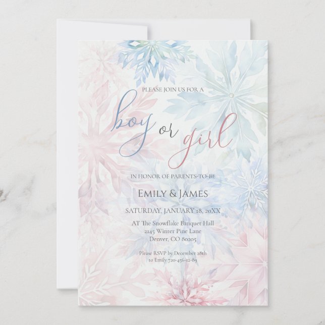 Invitation Feu de neige rose d'hiver pour garçon ou fille (Devant)