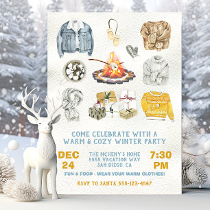 Invitation Feu de Noël chaud et cosy à la fête d'hiver