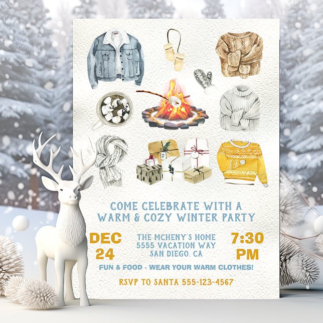 Invitation Feu de Noël chaud et cosy à la fête d'hiver (Créateur téléchargé)