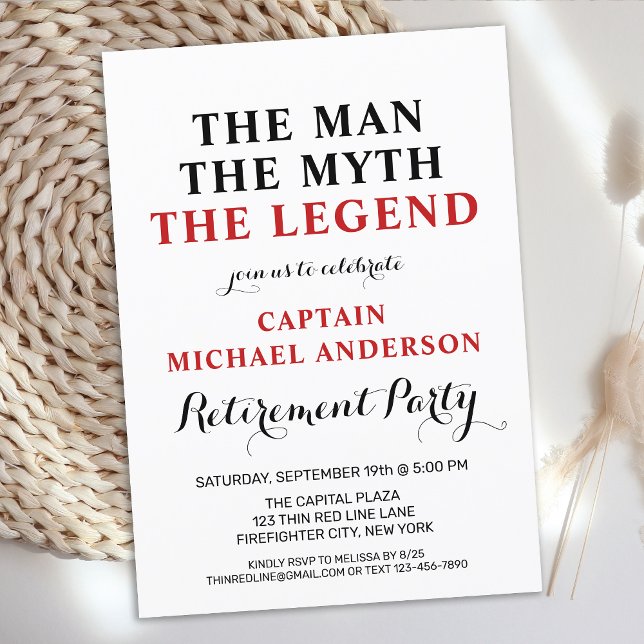 Invitation Feu de pompiers Légende Mince Red Line Parti de re (Créateur téléchargé)