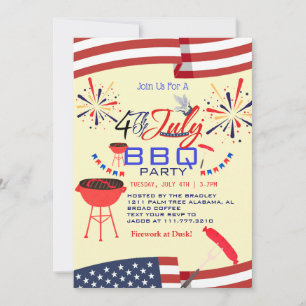 Invitation Feu de travail blanc rouge et bleu barbecue 4 juil