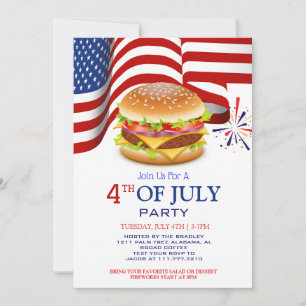 Invitation Feu de travail blanc rouge et bleu barbecue 4 juil