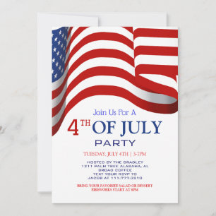 Invitation Feu de travail blanc rouge et bleu barbecue 4 juil