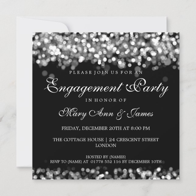 Invitation Feu d'engagement mariage Lumières d'argent (Devant)