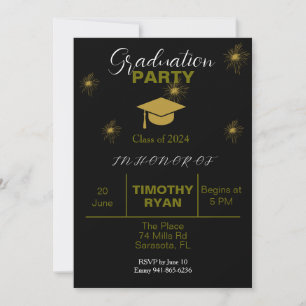 Invitation Feu d'or noir Parti de graduation moderne