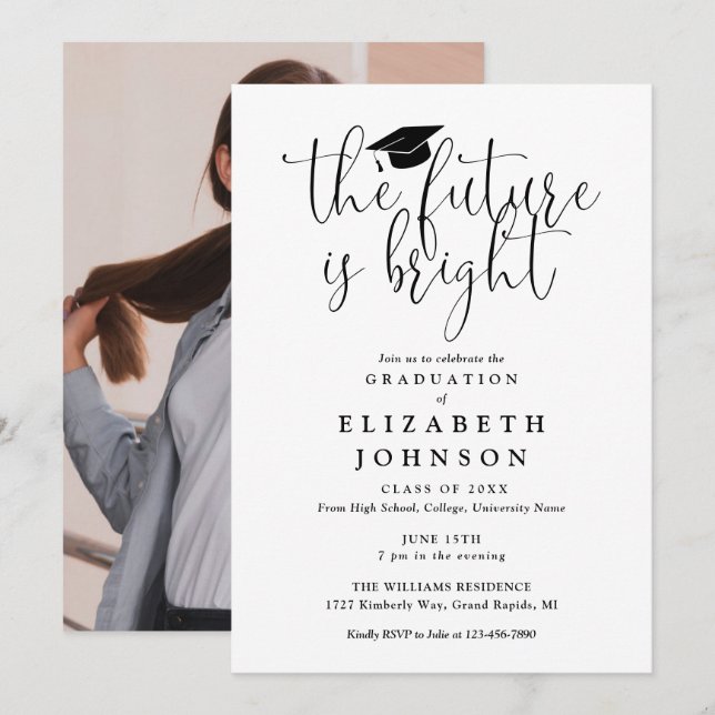 Invitation Feu lumineux Script Photo Graduation Party (Devant / Derrière)