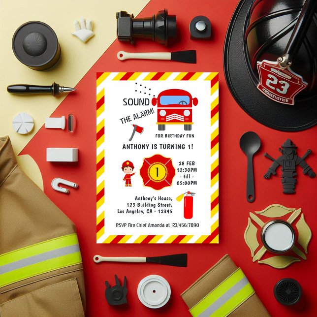 Invitation Feu pompier Camion fête d'anniversaire (Firefighter Fire Truck Birthday Party Invitation)