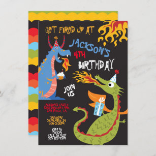 Invitation Feu respirant Dragons fête d'anniversaire