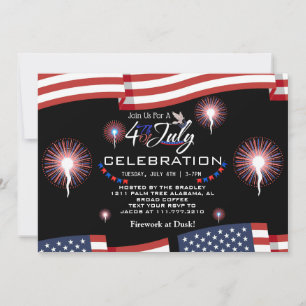 Invitation Feu rouge blanc et bleu patriotique 4 juillet