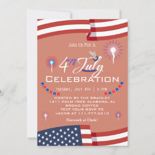 Invitation Feu rouge blanc et bleu patriotique 4 juillet