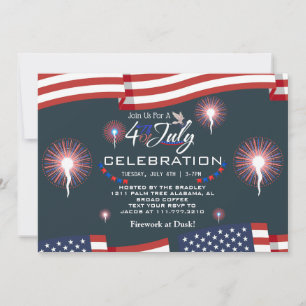 Invitation Feu rouge blanc et bleu patriotique 4 juillet