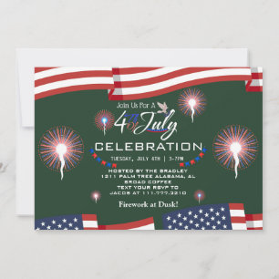 Invitation Feu rouge blanc et bleu patriotique 4 juillet