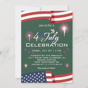 Invitation Feu rouge blanc et bleu patriotique 4 juillet